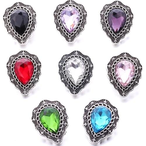 5pcs/lot New Snap Jewelry Vintage Water Drop 18MM Snap Button with Rhinestone for 18mm Snap Bracelet Snap Buttons Jewelry