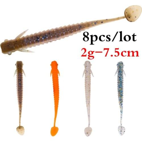 8pcs/lot Silicone Soft Fishing Lures Larva Bait Carp Fishing Artificial Fish Lure Fishing Hook Sinking Fish Lure Swimbait