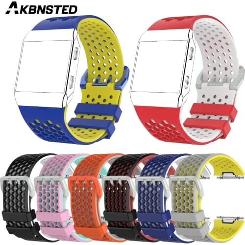 AKBNSTED Double Color Replacement Soft Silicone Watchband Strap For Fitbit Ionic Bracelet Smart Wristband Accessories For Ionic