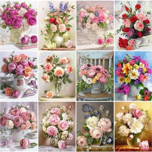 AZQSD Diamond Embroidery Rose Mosaic Rhinestones Full Drill Diamond Painting Flower Cross Stitch Needlework Home Decor