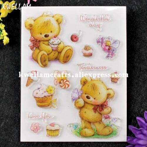Bear Wonderful day Ice Cream Love you Bee Flower Scrapbook DIY photo cards rubber stamp clear stamp transparent stamp KW7072356