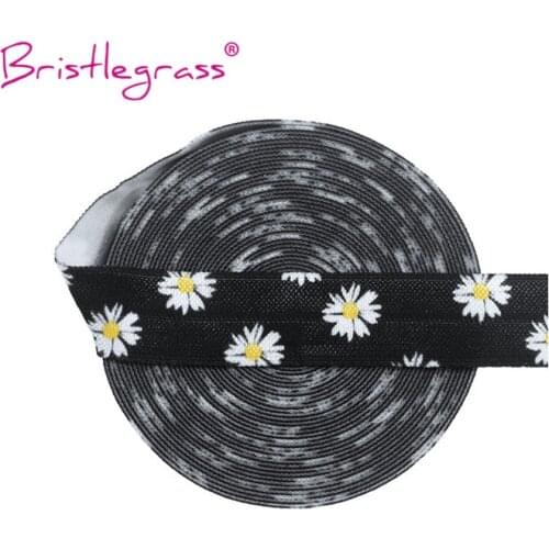 BRISTLEGRASS 2 5 Yard 5/8" 15mm Daisy Print FOE Foldover Elastic Spandex Satin Band Hair Tie Headband Tutu Dress DIY Sewing Trim