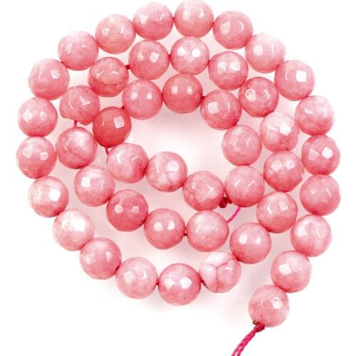 Natural Stone Beads Cut Surface Pink Marble Loose Beads for Jewelry Making Needlework DIY Bracelet Strand 4-12 MM