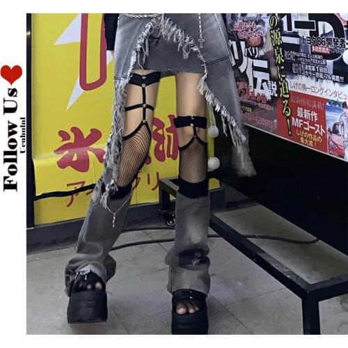 Gothic Fishnet Over-knee Socks Female Harajuku Black Sexy Kawaii Loli Thigh High Stockings Lolita Rivet One-piece Stocking Woman