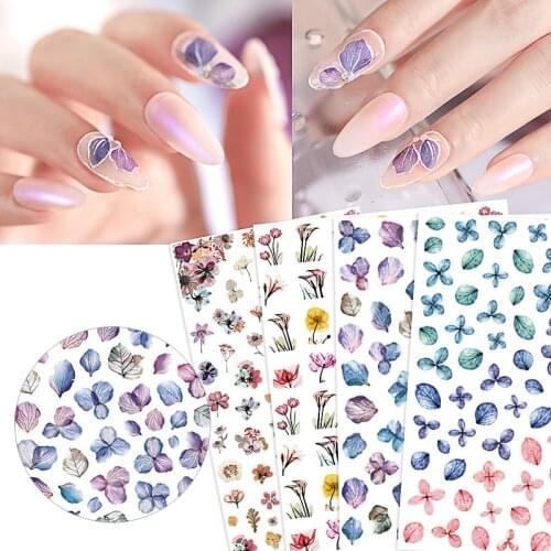 1PC 9.4*6.5cm Colorful 3D Butterfly Series Nail Art Sticker Adhesive Sliders Flower Petal Water Nail Decal Manicure Decorations