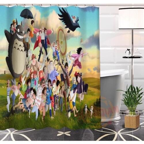 Eco-friendly Custom Unique Miyazaki comics Fabric Modern Shower Curtain bathroom With Hooks for yourself H0220-45