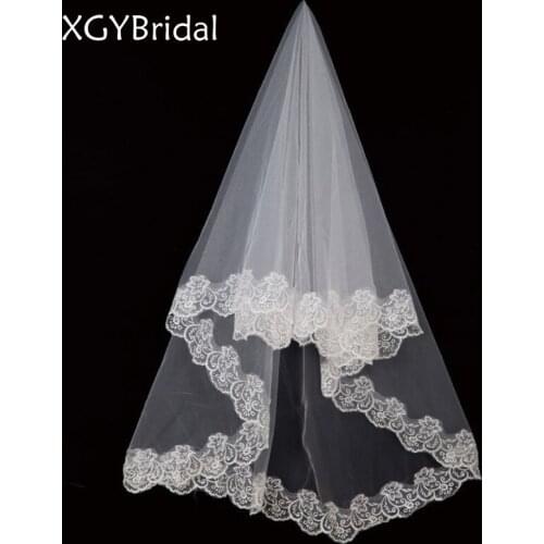 Simple Tulle White Ivory Bridal Veils Two Layers Applique Edge Cheap Wedding Accessories Long Veils With Comb