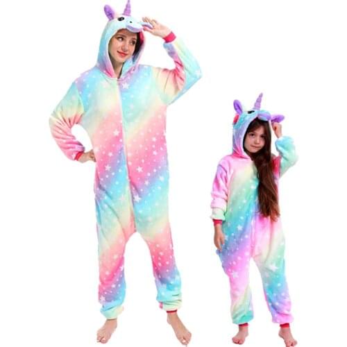 Boys Girls Rainbow Unicorn Flannel Pajamas Children Sleepwear Animal Pyjamas 4 6 8 10 12 Years Animal Cartoon Kids Stitch Onesie