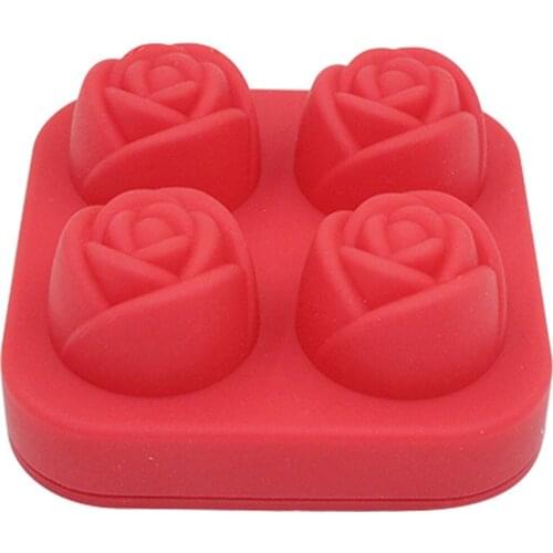 Ice Mold 4-Grid Rose Shape Food Grade Heat Resistant Silicone Flower Shape Mold Chocolate Mold Baking Mold