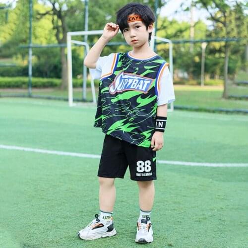 Teen Boys Clothing Set Summer New Childrens Boys Casual Loose Sport Suit Print Fake Two T-shirts Shorts Kids Basketball Clothes