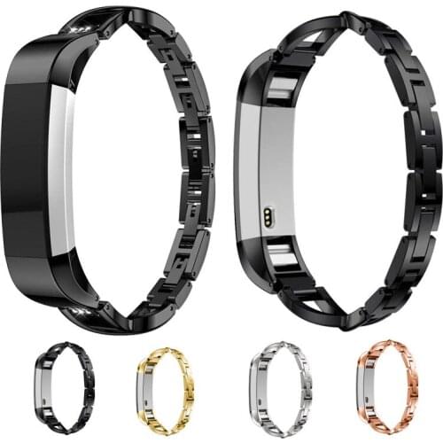 X-shaped Metal Stainless Steel Belt Chain Watch Band with Rhinestone for Fitbit Alta HR Watch Bracelet