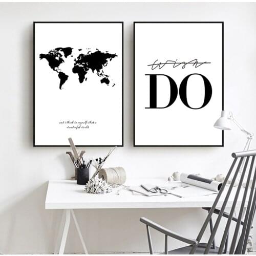 World Map Posters and Prints Black and White Modern Wall Art Canvas Painting Bedroom Decoration Pictures Living Room Home Decor