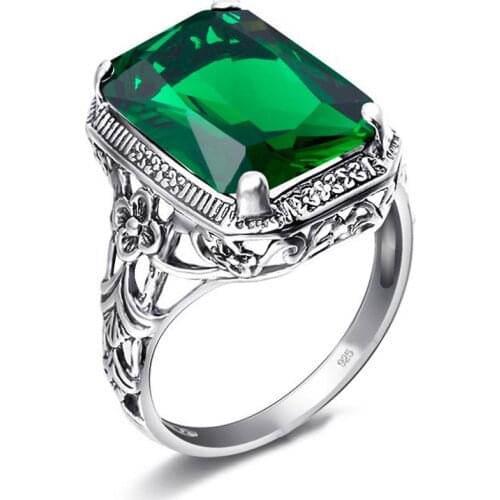 Emerald Rings Genuine 925 Sterling Silver Original Fine Jewelry Neo-Gothic Wedding Bands Classic Natural Gemstone Ring For Women