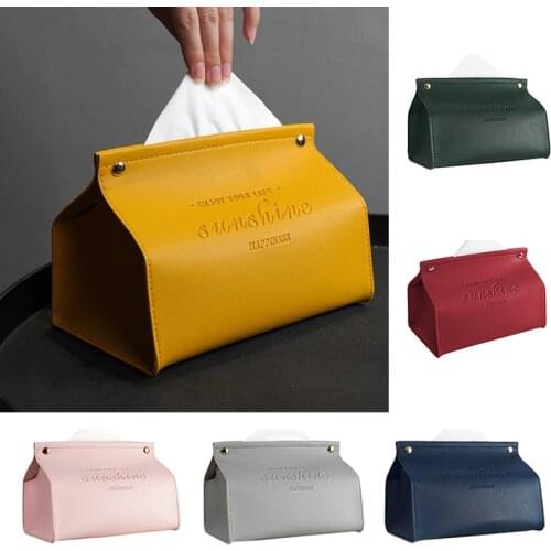 PU Leather Tissue Box Solid Color Paper Holder Desktop Tissue Storage Container Home Office Car Accessories 6 Colors