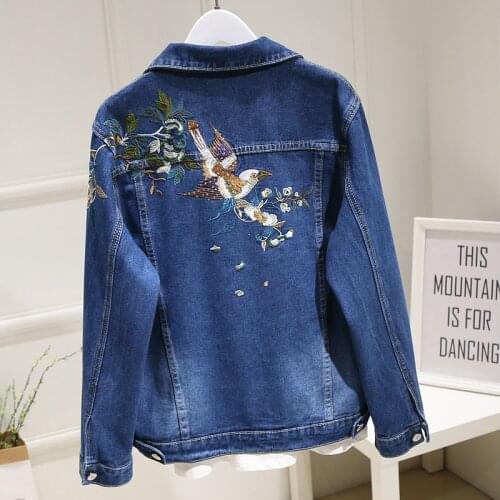 Vintage Women Flower Embroidery Denim Jacket Spring Autumn Plus Size Korean Blue Light Blue Jeans Jacket Female Chaqueta Mujer