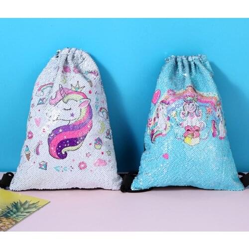 Cute Girls Cartoon Small String Backpack Purse Cute Kid Girl Unicorn School Bags for Teenage Children Sequins Travel Bag Bookbag