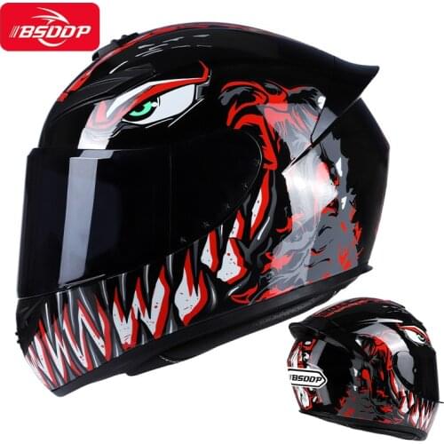 BSDDP Men and Women Four Seasons New More ABS Helmet Motorcycle Big Tail Full Face Helmet Racing Motorcycle Running Helmet