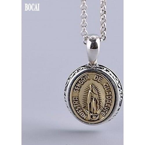 BOCAI New solid S925 Silver Vintage Exquisite Virgin Mary Pendant for Men and Women