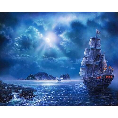 DIY Square Diamond Painting Boat Scenery Cross Stitch Needlework Ship 5D Diamond Embroidery Home Decoration Diamond NEW Arried