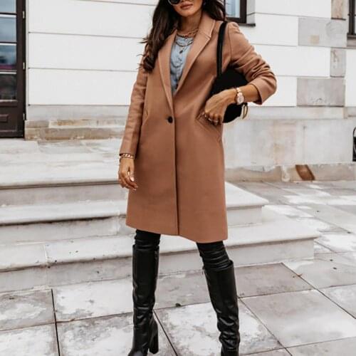New Stylish Casual Women Autumn Winter Pocket Lapel Overcoat Button Warm Long Coat Jacket