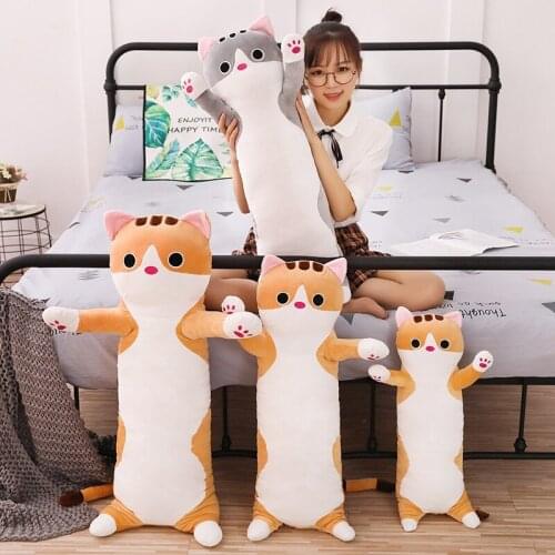 50-110cm Long Cat Pillow Plush Toys Soft Cushion Stuffed Animal Doll Sleep Sofa Bedroom Decor Kawaii Lovely Gifts For Kids