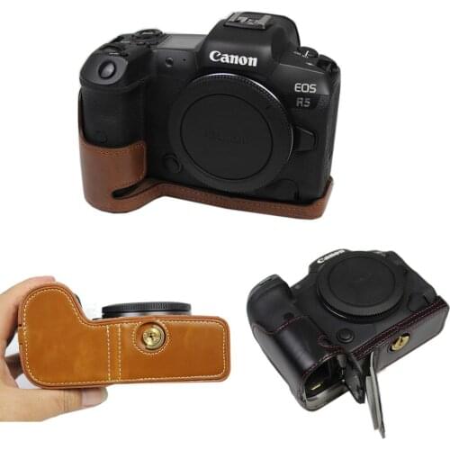 Portable PU Leather Case Camera Bag cover for Canon EOS R5 R6 Half Body Set Base Cover shell with Battery Opening