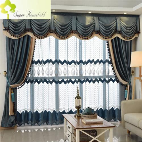 Luxury European Style Thickening Shading Valance Curtains for Living Room Pure Color Italy Velvet Curtain Window for Bedroom