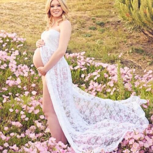 Sexy Pregnant Women Lace Maxi Dress Front Split Maternity Dress Gown Photo Photography Prop