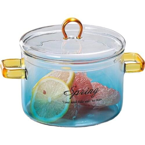 Gradient Glass Saucepan Pot With Cover Heat-resistant Casserole Glass Pot Cooktop Safe For Pasta Noodle Soup Milk Baby Food