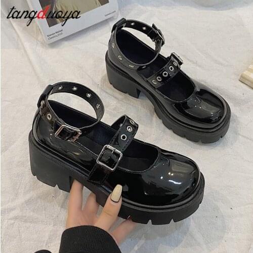 Woman Japanese Vintage Women Shoes Buckle Strap Waterproof Platform Square Heels College Casual lolita mary jane shoes platform