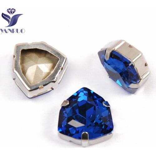 YANRUO 4706 All Sizes Capri Blue Trilliant Pointed Back Glitter Stones DIY Strass Glass Crystal Rhinestones For Sewing