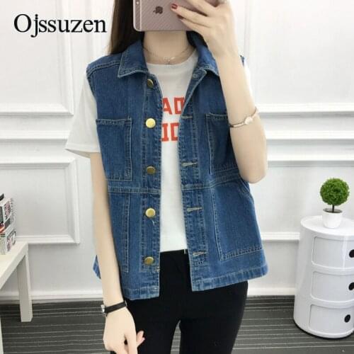 Spring Autumn Jacket Sleeveless Female 5XL Plus Size Denim Vests For Womens Dark Blue Woman Waistcoat Coletes Feminina