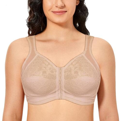 Plus Size Bra Wirefree Lace Ladies Front Closure Racerback Big Size Bras 32 34 36 38 40 42 44 46 48 50 C D DD E F G H