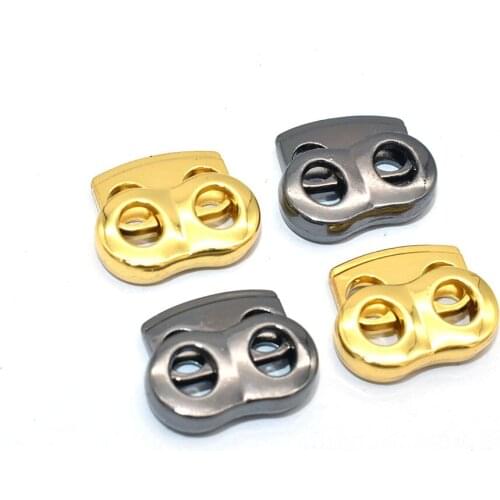 Gold End Toggles Cord Lock Adjuster Metal Toggle Cord Stopper Double Hole Toggle Cord Lock Stopper for Rope Lock Buckle Purse