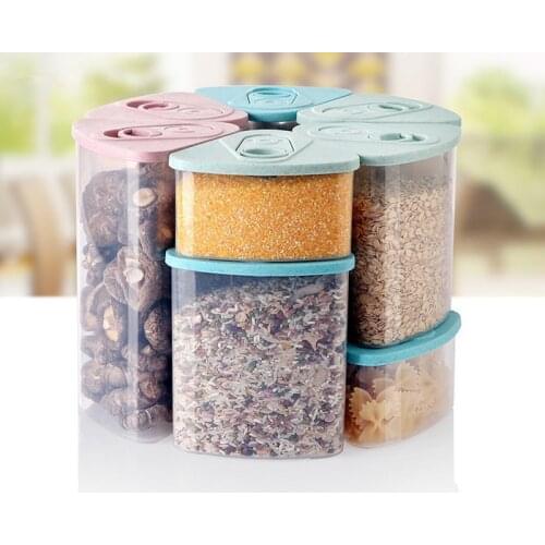 1PC Wheat Straw PP Grain Storage Tank Kitchen Plastic Sealed Can Food Storage Box Jar 500ml,1000ml,1500ml OK 0433