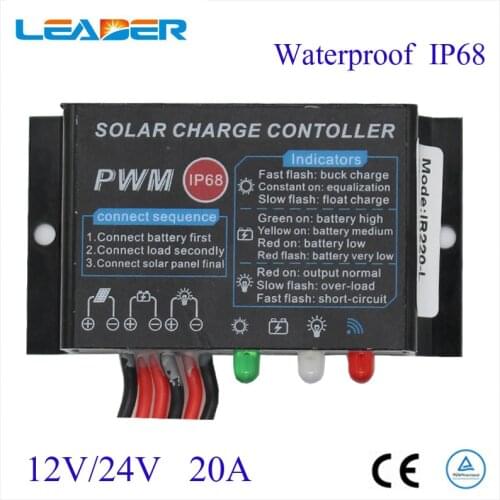 1PCS PWM 20A Waterproof Solar Charge Controller 12V 24V LED Display Solar Panel Charge Regator For LED Light