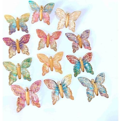 10Pcs NEW Lovely Butterfly 3D Resin Button Figurines Miniatures Planar Home Decoration DIY Crafts Accessories