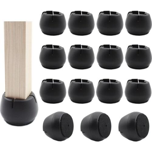 16Pack Chair Leg Floor Protectors,Fit Square Leg Size 16mm to 40mm,Chair Leg Caps with Furniture Felt Slider Glide Pads,Black