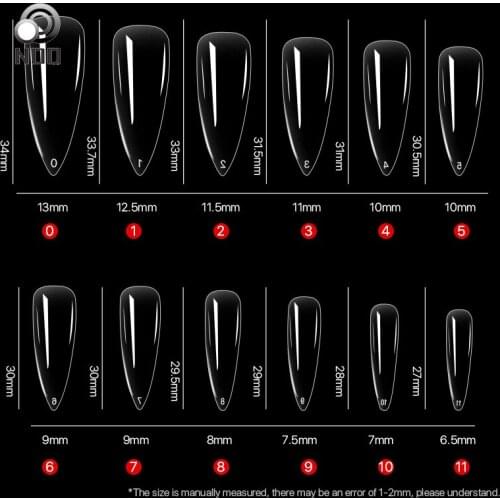 2 Bags 1200 Pcs Professional Acrylic Fake Nail Art Long Pointed False Nail Display Tips DIY Salon Tools Clear 10size