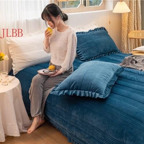 2020 new baby fleece bedspread 3pcs/set quilted bed cover Ruffles cotton-padded flat sheet 230*250cm + 2 pillowcase soft thicken