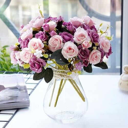 28cm Artificial Rose Bouquet Flowers Fake Simulated Flowers Plants Pink White Purple Retro DIY Home Wedding Party Decoration