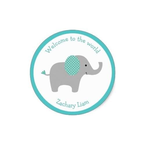 3.8cm Adorable Elephant Baby Boy Turquoise Stickers