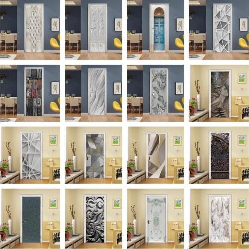 3D Geometric Figure Door Sticker Wallpaper Living Room Bedroom Decoration Decal Peel & Stick Wall Sticker Home Decor Accessories
