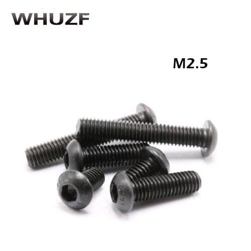 50pcs M2.5 yuan cup Half round pan head black grade 10.9 carbon black Steel Hex Socket Head Cap Screw