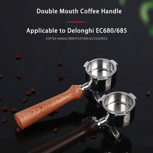 51mm Espresso Coffee Machine Handle for Delonghi EC680/685 Stainless Steel Double Mouth Wood Handle Coffee Appliances Wholesale