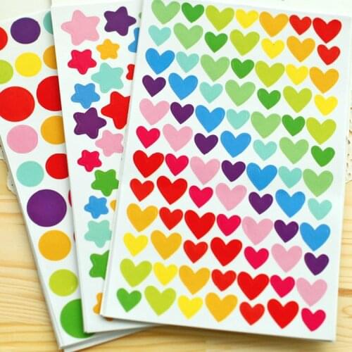 6 Sheets/set Colorful Seal Cute Love Heart Sticker Dot Five-pointed Star DIY Decoration Scrapbooking Paper Cake Biscuits Package