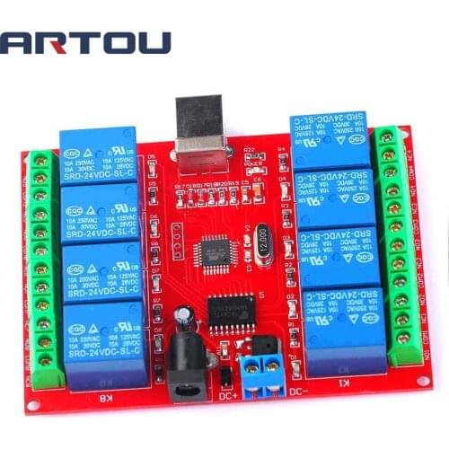 8 Channel 24V Computer USB Control Switch Free Drive Relay Module PC Intelligent Controller Red Board