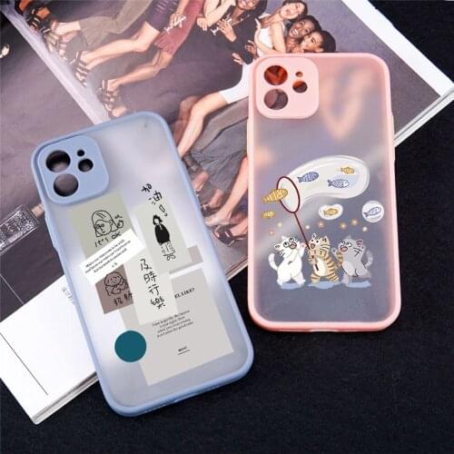 Lovely Cute Cat Phone Case for IPhone XR 12 11 Pro Max SE2 6 7 8 Plus X Xs Max Art Label Soft Bumper hard PC Transparent Cover