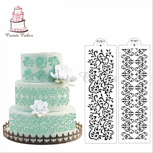 Flower Vine Decorating Stencil Damask Cake Stencil Design Cookies and Cake Side Fondant Plastic Tempalte Decorating Tools ST-726
