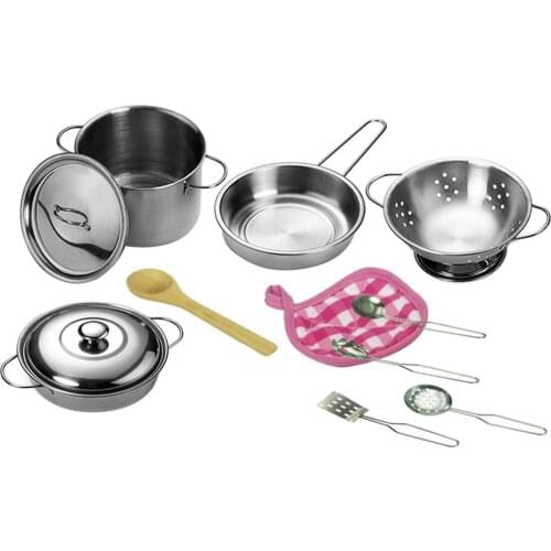 12Pcs/Set Kids Kitchen Pretend Play Accessories Tableware Toys Cookware Pots and Pans Boys Girls Learning Toys Gifts